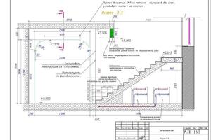 Чертеж разреза по лестнице с подключением коммуникаций — Антоненко Марина Александровна