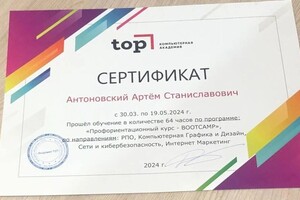 Диплом / сертификат №1 — Антоновский Артем Станиславович