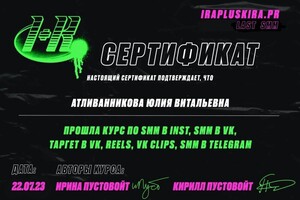 Диплом / сертификат №1 — Атливанникова Юлия Витальевна