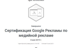 Сертификат по медийной рекламе в Google — Криничкин Игорь Олегович