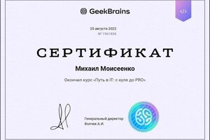 Диплом / сертификат №2 — Моисеенко Михаил Владимирович