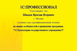 Диплом / сертификат №1 — Шведов Ярослав Игоревич