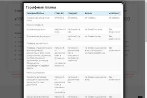 Поп-ап окно с прейскурантом услуг юридической компании — Зинченко Юрий Витальевич