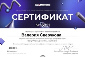 Диплом / сертификат №2 — Сверчкова Валерия Викторовна