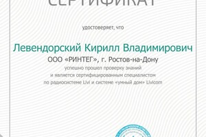 Диплом / сертификат №2 — ООО РИНТЕГ