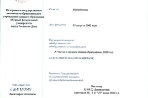 Толстых Анастасия Михайловна — Диплом / сертификат №1