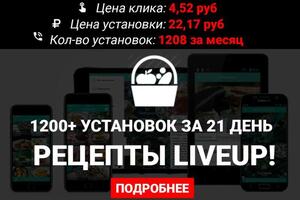 Приложение Рецепты LiveUP!; Регион: Россия; Google Adwords:; - Ср. цена клика: 4,52 руб; - Кол-во установок: 1208; -... — Аршинников Сергей Юрьевич