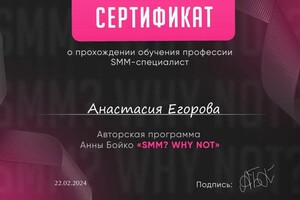 Диплом / сертификат №1 — Егорова Анастасия Олеговна