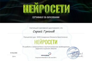 Диплом / сертификат №12 — Грязнов Сергей Олегович