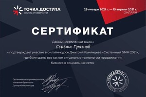 Диплом / сертификат №4 — Грязнов Сергей Олегович