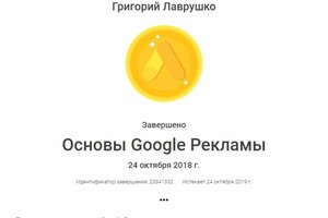 сертификат основы Google рекламы — Лаврушко Григорий Петрович