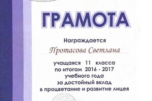 Диплом / сертификат №9 — Протасова Светлана Игоревна