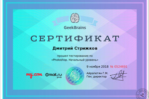 Сертификат школы Geekbrains \