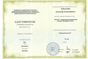 Диплом / сертификат №5 — Кобыливкер Александр Александрович