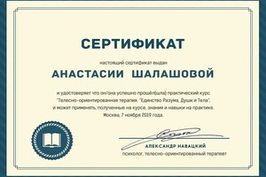 Диплом / сертификат №10 — Шалашова Анастасия Валерьевна