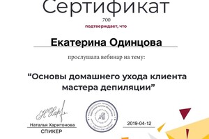 Диплом / сертификат №2 — Одинцова Екатерина Дмитриевна