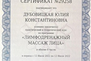 Диплом / сертификат №10 — Дубовицкая Юлия Константиновна