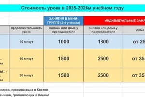 Стоимость урока 2025-2026гг — Новикова Мария Викторовна