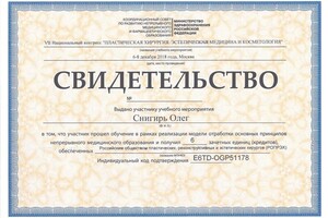 Диплом / сертификат №4 — Снигирь Олег Олегович