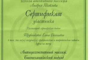 Диплом / сертификат №1003 — Трубникова Елена Евгеньевна