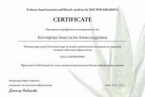 Котлярова Анастасия Александровна — Диплом / сертификат №1