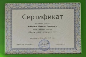 Диплом / сертификат №10 — Романов Михаил Игоревич