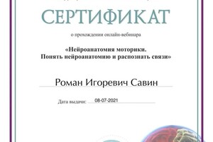 Диплом / сертификат №126 — Савин Роман Игоревич