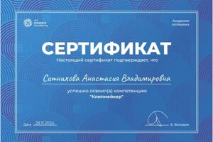 Диплом / сертификат №3 — Ситникова Анастасия Владимировна