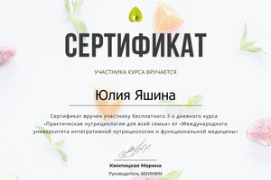 Диплом / сертификат №12 — Яшина Юлия Константиновна