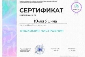Диплом / сертификат №6 — Яшина Юлия Константиновна