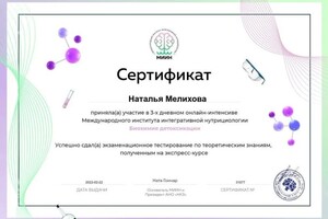 Диплом / сертификат №2 — Мелихова Наталия Владимировна