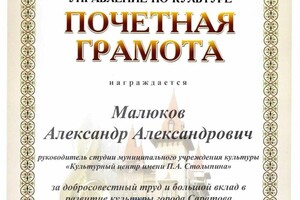 Диплом / сертификат №6 — Малюков Александр Александрович