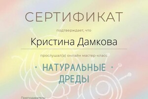 Диплом / сертификат №3 — Дамкова Кристина Анатольевна