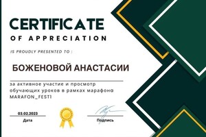 Диплом / сертификат №5 — Боженова Анастасия Витальевна