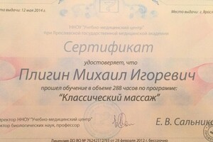 Сертификат о прохождении курса обучения — Плигин Михаил Игоревич