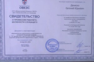 Диплом / сертификат №1 — Дениско Евгений Юрьевич