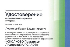 Диплом / сертификат №8 — Леонтьев Павел Владимирович