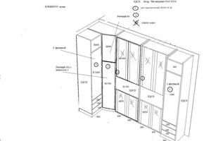 Эскизное изображение шкафа/прихожей/библиотеки с указанием параметров секций под ваш размер помещения, подбор... — Лисицына Ия Анатольевна