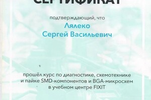 Диплом / сертификат №2 — Лялеко Сергей Васильевич