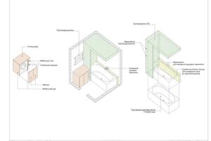 Объёмная схема устройства ванной в проекте интерьера в панельном доме серии П-46. Москва, Люблино — Петухов Дмитрий Сергеевич