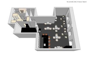 План расстановки мебели. 3D-проекция. Гастробар на м.Павелецкая. Вариант 2 — Янченко Татьяна Анатольевна