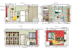 Развертки наглядно показывают решение интерьера по всем стенам помещения в привязке с полом и потолком — Клочкова Анастасия Юрьевна