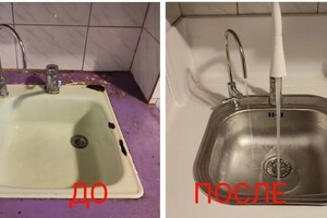 Демонтаж старой мойки и столешницы, установка новой столешницы с вырезом под мойку, установка нового смесителя и крана... — Чердаков Вячеслав Николаевич