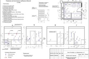 Привязка сантехнических приборов в ванной, чертеж; Дизайн-проект квартиры; г. Санкт-Петербург, ул. Динамовская — Анна Кондратенко