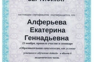 Диплом / сертификат №13 — Алферьева Екатерина Геннадьевна