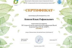 Диплом / сертификат №1 — Конеев Ильяс Рафаильевич