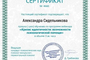 Диплом / сертификат №9 — Сидельникова Александра Александровна