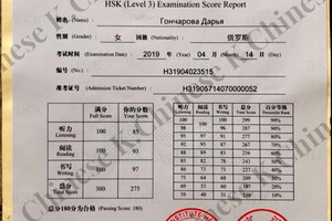 Мой сертификат HSK3 — Гончарова Дарья Владимировна