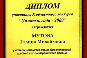 Диплом участника конкурса Учитель года — Мутова Галина Михайловна