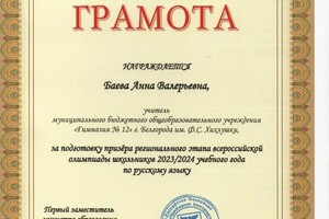 Диплом / сертификат №1 — Баева Анна Валерьевна